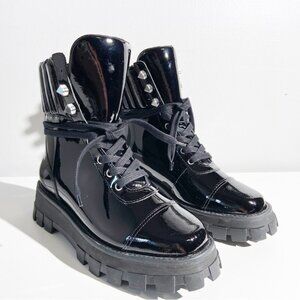SCHUTZ Black Patent Combat Boots